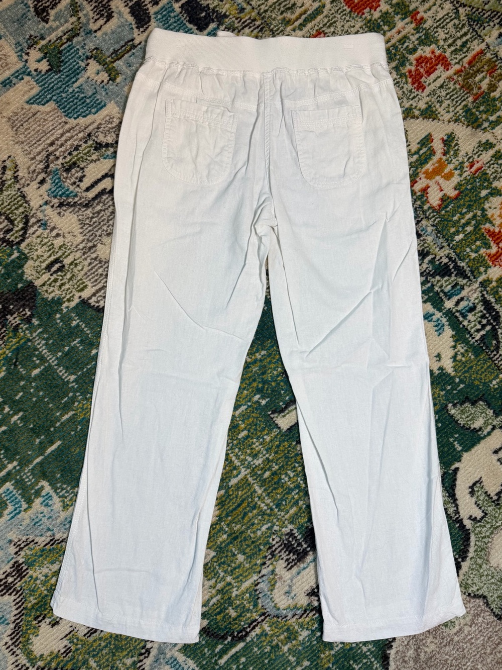 Per Se White Linen Blend Drawstring Straight Leg Pants Small Coastal Minimalist - Picture 5 of 7
